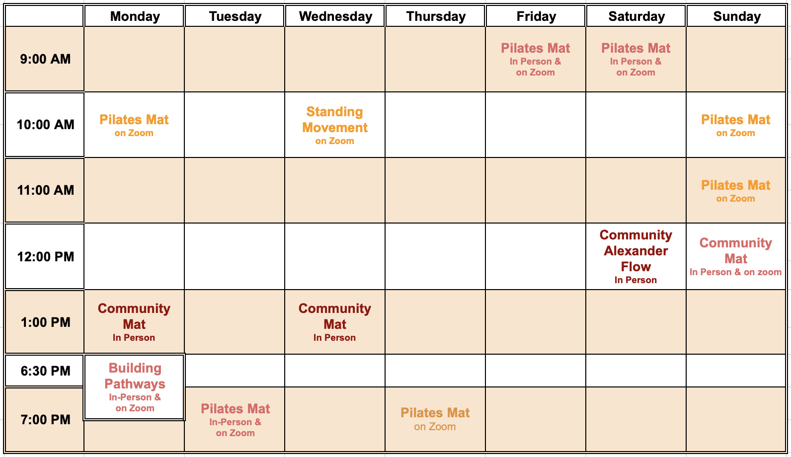 Standing Movement Classes
